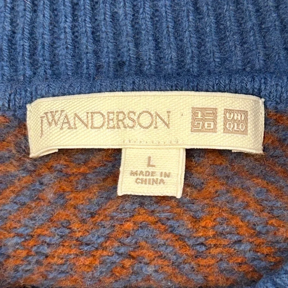 UNIQLO JW Anderson Lambswool Herringbone Sweater Unisex L Blue Brown Wool